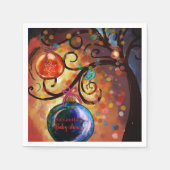 Whimsical Blue Orange Christmas Tree Paper Napkin Servet (Voorkant)