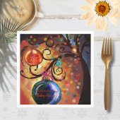 Whimsical Blue Orange Christmas Tree Paper Napkin Servet