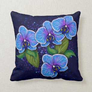Whimsical Blue Orchid Bloemen Schilderij Kussen