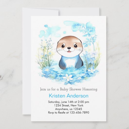 Whimsical Blue Otter Waterverf Boy Baby shower Kaart (Voorkant)