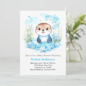 Whimsical Blue Otter Waterverf Boy Baby shower Kaart (Staand voorkant)