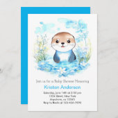 Whimsical Blue Otter Waterverf Boy Baby shower Kaart (Voorkant / Achterkant)