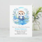 Whimsical Blue Otter Waterverf Boy Baby shower Kaart (Staand voorkant)