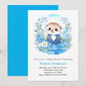 Whimsical Blue Otter Waterverf Boy Baby shower Kaart (Voorkant / Achterkant)