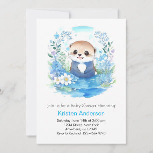 Whimsical Blue Otter Waterverf Boy Baby shower Kaart