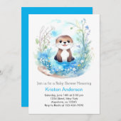 Whimsical Blue Otter Wildflower Boy Baby shower Kaart (Voorkant / Achterkant)