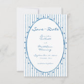Whimsical Blue Oval Watercolor Stripe Photo Save The Date (Voorkant)