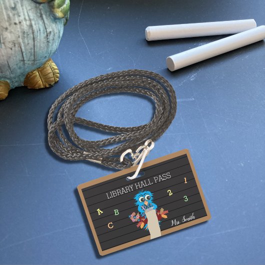 Whimsical Blue Owl Horizontal Hall Pass Badge