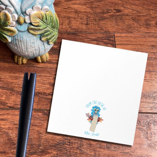 Whimsical Blue Owl Personalized Teacher Notitieblo Notitieblok