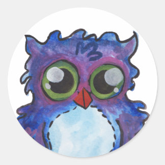 Whimsical Blue Owl Ronde Sticker