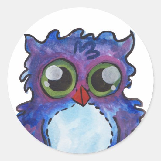 Whimsical Blue Owl Ronde Sticker (Voorkant)