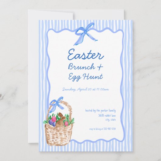 Whimsical Blue Paasbrunch & Egg Hunt Uitnodiging (Voorkant)