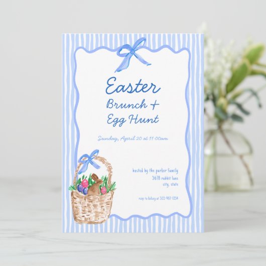 Whimsical Blue Paasbrunch & Egg Hunt Uitnodiging (Staand voorkant)