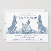 Whimsical Blue Paashaas Hen Chicks Egg Hunt Kaart (Voorkant)