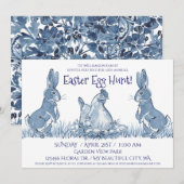 Whimsical Blue Paashaas Hen Chicks Egg Hunt Kaart (Voorkant / Achterkant)