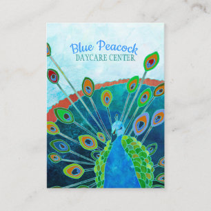 Whimsical Blue Peacock Kinderopvang Visitekaartje