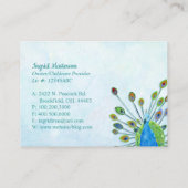 Whimsical Blue Peacock Kinderopvang Visitekaartje (Achterkant)