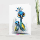 Whimsical Blue Peacock Mother's Day Feestdagen Kaart (Voorkant)