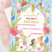 Whimsical Blue & Pink Fairy Verjaardag Uitnodiging