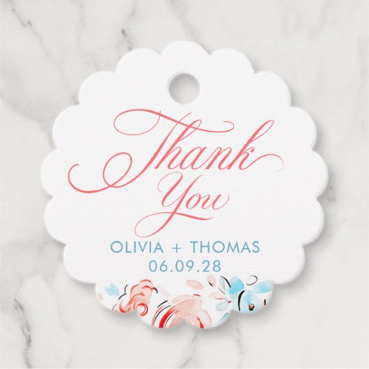 Whimsical Blue Pink Flowers Wedding Thank You Bedankjes Labels (Voorkant)