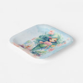 Whimsical Blue & Pink Zeemeermin Verjaardagspapier Papieren Bordje (Gebogen)