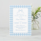 Whimsical Blue plaid Baby shower Boy Invitation Kaart (Staand voorkant)