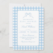 Whimsical Blue plaid Baby shower Boy Invitation Kaart (Voorkant)