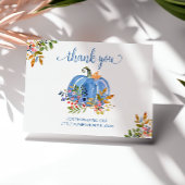 Whimsical Blue Pumpkin Autumn Floral Baby Shower Bedankkaart