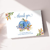 Whimsical Blue Pumpkin Autumn Floral Baby Shower Bedankkaart