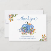 Whimsical Blue Pumpkin Autumn Floral Baby Shower Bedankkaart (Voorkant)