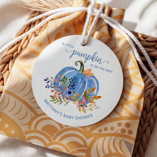 Whimsical Blue Pumpkin Baby shower Bedankjes Labels