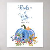 Whimsical Blue Pumpkin Baby shower Boeken en gesch Poster (Voorkant)