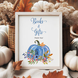Whimsical Blue Pumpkin Baby shower Boeken en gesch Poster