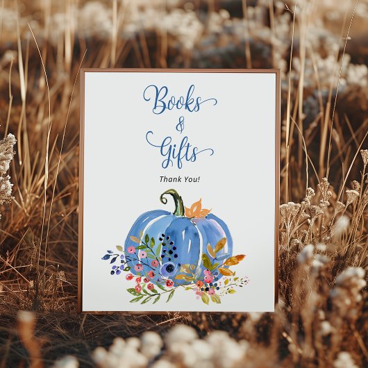 Whimsical Blue Pumpkin Baby shower Boeken en gesch Poster