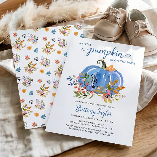 Whimsical Blue Pumpkin Baby shower Kaart