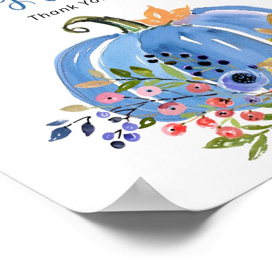 Whimsical Blue Pumpkin Baby shower Kaarten en gesc Poster (Hoek)