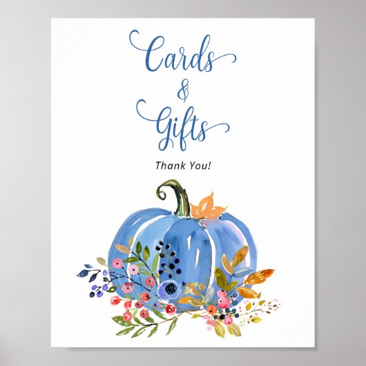 Whimsical Blue Pumpkin Baby shower Kaarten en gesc Poster (Voorkant)