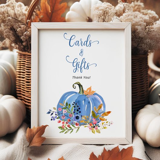 Whimsical Blue Pumpkin Baby shower Kaarten en gesc Poster