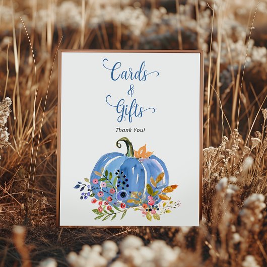 Whimsical Blue Pumpkin Baby shower Kaarten en gesc Poster
