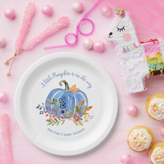 Whimsical Blue Pumpkin Baby Shower Papieren Bordje (Feest)