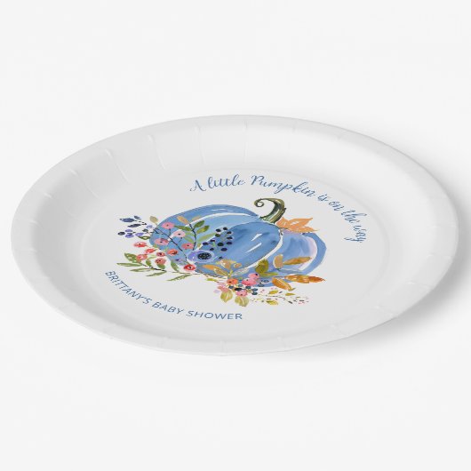 Whimsical Blue Pumpkin Baby Shower Papieren Bordje (Gekanteld)