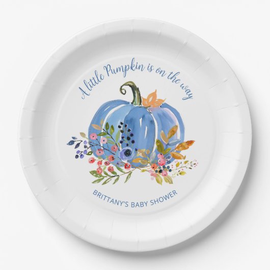Whimsical Blue Pumpkin Baby Shower Papieren Bordje (Voorkant)