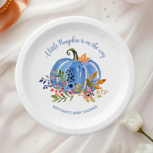 Whimsical Blue Pumpkin Baby Shower Papieren Bordje