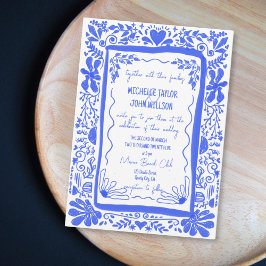 Whimsical Blue Quirky Doodle Hand getekend Kaart