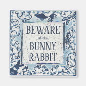 Whimsical Blue Rabbit Tegel Delft Dedham Beware Magneet (Voorkant)