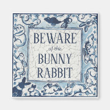 Whimsical Blue Rabbit Tegel Delft Dedham Beware