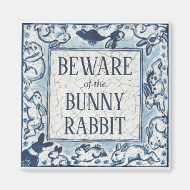 Whimsical Blue Rabbit Tegel Delft Dedham Beware Magneet