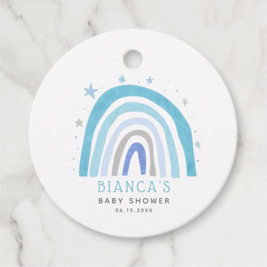 Whimsical Blue Rainbow Baby shower Bedankjes Labels (Voorkant)