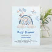 Whimsical Blue Rainbow Teddy Bear Baby shower Kaart (Staand voorkant)