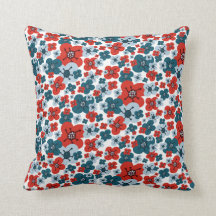 Whimsical Blue, Red and White Flower Pattern